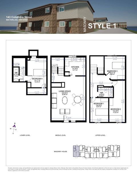 Floor plan for 4 beds, 2 baths, 152 sqft